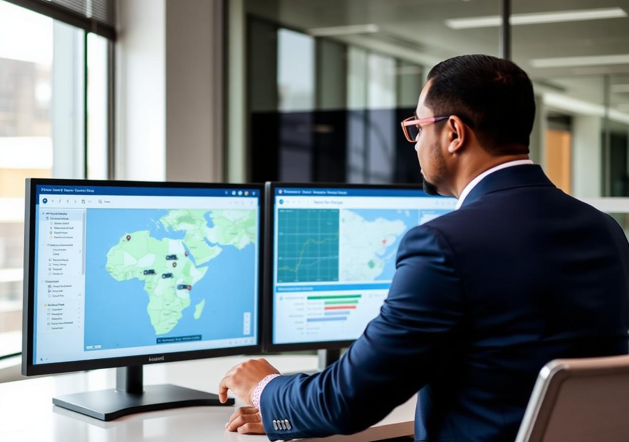 Fleet operations manager reviewing GPS tracking dashboards